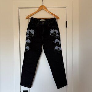 Topshop Moto Mom Embroidered Black Jeans